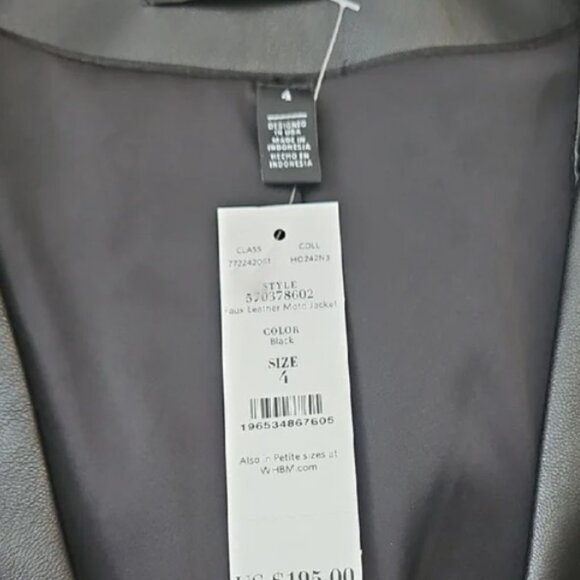 *NWT - WHBM BLACK VEGAN LEATHER MOTO JACKET - Black - Size 4 - Picture 6 of 6